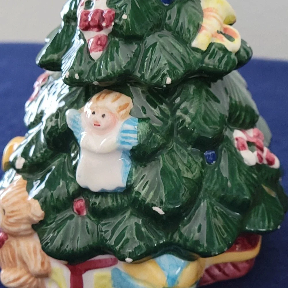Home Trends Earthenware Christmas Tree Sugar Creamer NO SPOON Box 1995 Vintage